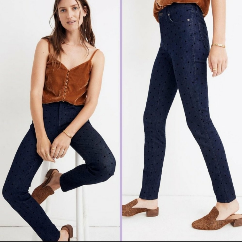 Madewell 9" High Rise Skinny Flocked Dots Edition